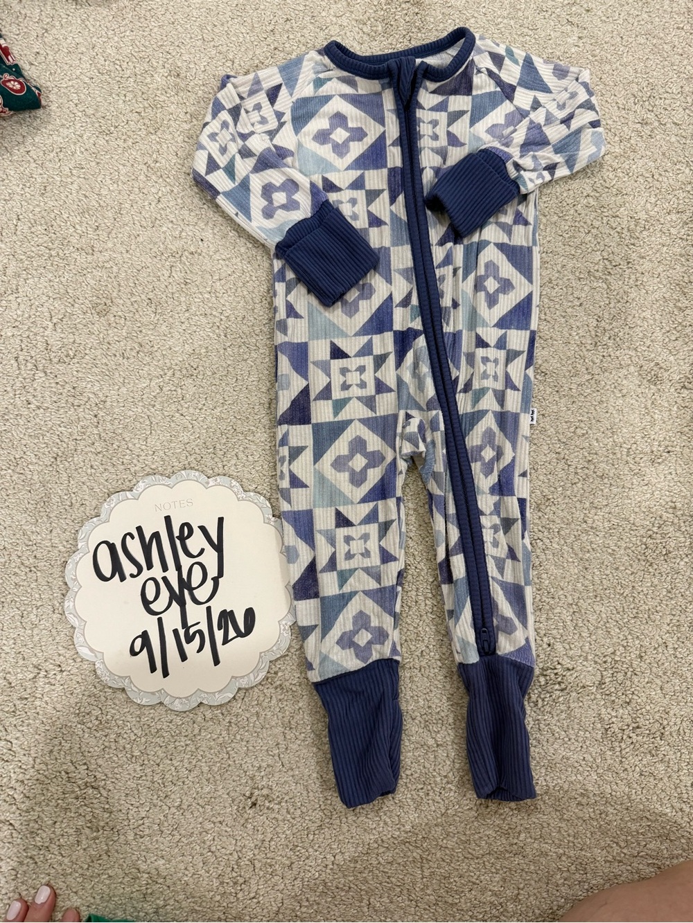 Little Sleepies Navy and Light Blue Geometric Footed One-Piece